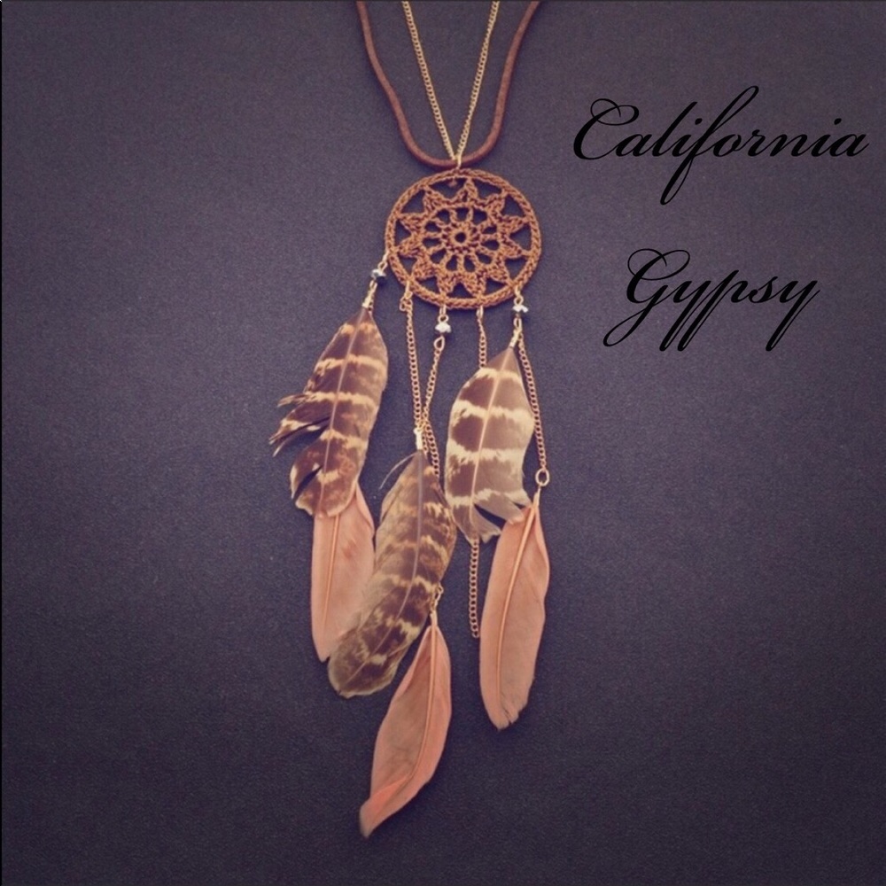 LAST ONE dreamcatcher crochet feather boho hippie necklace - Picture 1 of 8